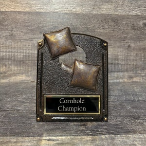 Cornhole Trophy Plaque Corn Hole Champion Personalized Trophy Bean Bag Toss Funny Trophy Gag Gift Summertime Family Game Camping Trip Trophy
