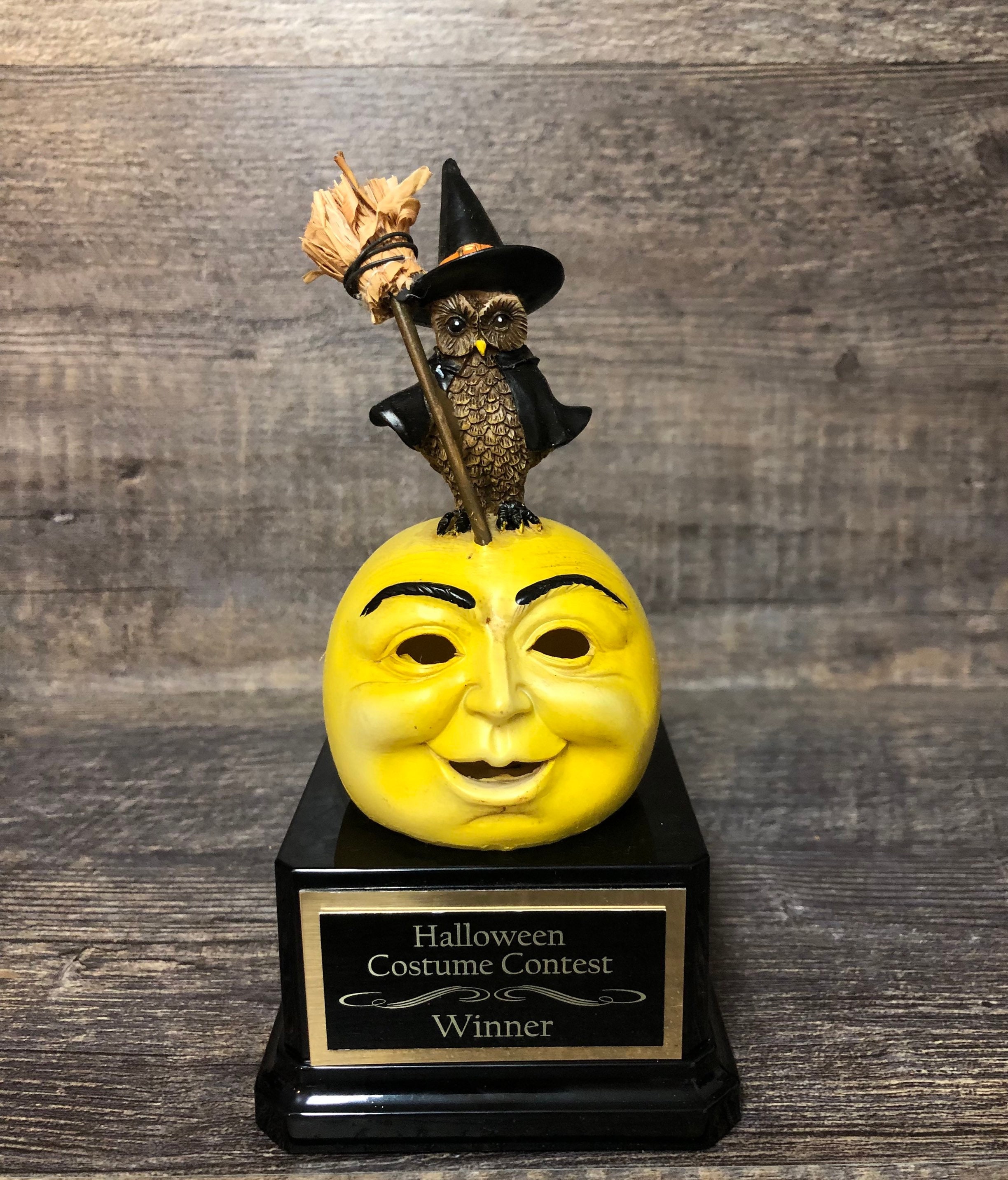 Halloween Trophy Whimsical Rustic Owl & Moon Kids Halloween Pumpkin Carving Contest Trophy Best 
