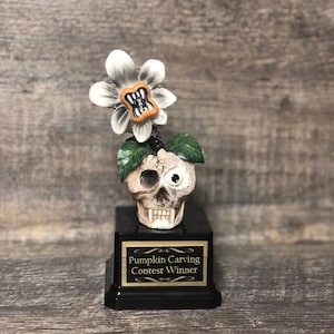 Halloween Trophy Skull Bobble Head READY TO SHIP Pumpkin Carving Contest Trophy Best Costume Contest Jack O Lantern Halloween Decor