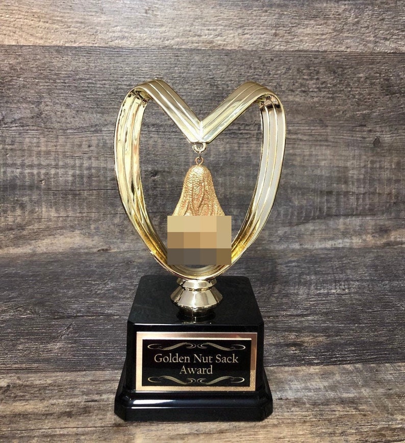 Golden Nut Sack Funny Golf Balls Loser Trophy Award Testicle Funny Trophy You Suck Balls Last Place Over Par Adult Humor Gag Gift image 1