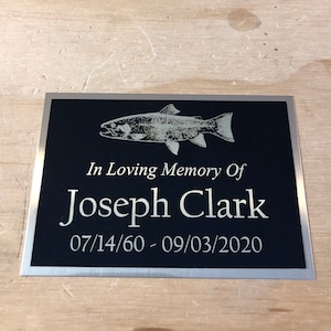 Custom Engraved Name Plate Cremation Urn Fish Salmon Trout FISHING Memorial Urn Tag Plaque In Loving Memory of Engraved Urn Name Plate