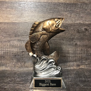 Bass Trophy Fishing Trophy Fishing Derby Tournament Trophy Award Biggest Bass Fish Personalized Trophy Biggest Fish Competition Winner