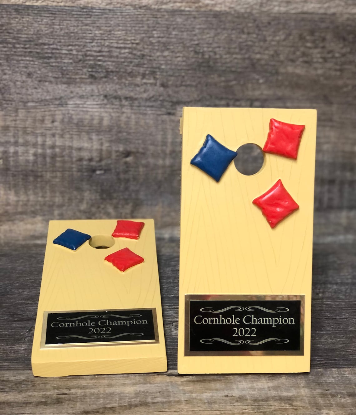Two Cornhole Trophies Corn Hole Champions Personalized Trophy Etsy