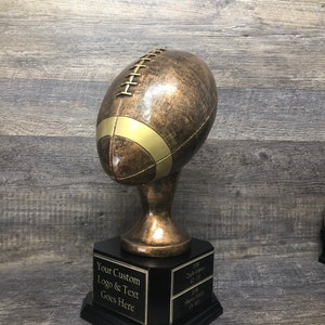 Perpetual Fantasy Football Trophy FULL SIZE 15&quot; Antique Rustic Brown Football FFL Trophy 6 or 12 Year Championship League Award Winner