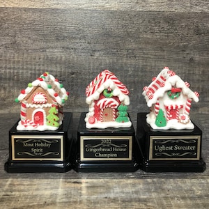Gingerbread House Trophy Set Of 3 Christmas Cookie Decorating Champion Bake Off Competition Trophy Ugly Sweater Trophy Contest Award Winner