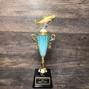 Fishing Trophy Award Funny Trophy Biggest Trout Tournament Derby Trophy HAND PAINTED Salmon #1 Master Baiter Award Trophy Gag Gift Award
