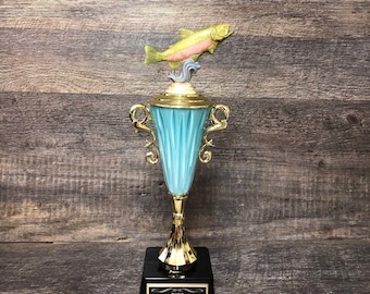 Fishing Trophy Award Funny Trophy Biggest Trout Tournament Derby Trophy HAND PAINTED Salmon #1 Master Baiter Award Trophy Gag Gift Award