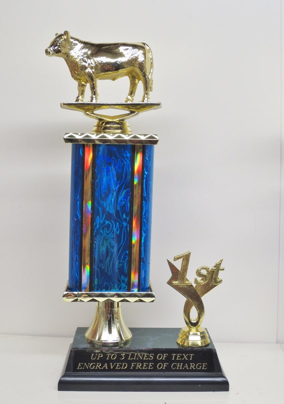 BBQ Trophy Best BBQ Cook Off Trophy Brisket Hamburger Beef Rib Hand Painted Cow Trophy Award Champion 4th of July Independence Day Memorial