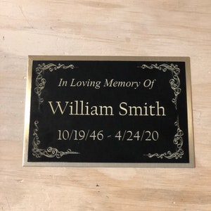 Custom Engraved In Loving Memory Of Name Plate for Cremation Urn or Memorial Urn Tag Plaque Black/Gold Backing Engraved Urn Name Plate