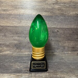 Brightest Bulb Trophy Bright Idea Corporate Award Best Decorated House Christmas Lights Trophy Neighborhood Christmas GREEN Bulb Trophy