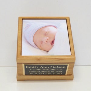 Baby Urn Infant Baby Loss Urn Child Urn Baby Cremation Memorial Human Custom Tile Photo & Personalized Engraved Tag Keepsake Red Alder