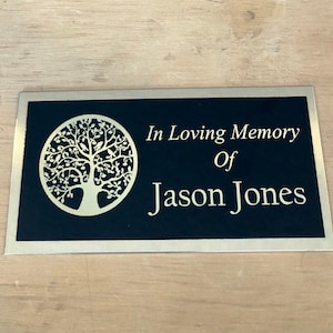 Memorial Urn Plaque Custom Engraved Name Plate Tree Of Life Cremation Urn Black/Gold Engraved Name Plate In Loving Memory of