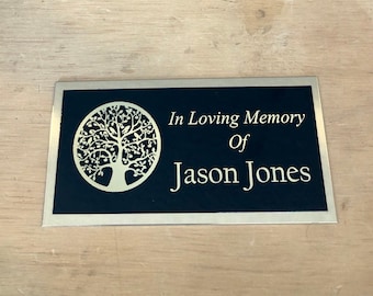 Memorial Urn Plaque Custom Engraved Name Plate Tree Of Life Cremation Urn Black/Gold Engraved Name Plate In Loving Memory of