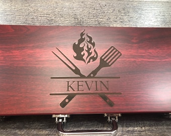 Personalized BBQ Set Grilling Tool Set Custom Engraved Gift For Dad Father's Day Rosewood Birthday Grill Master Gift Set Grilling Set