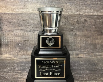 Trash Talker Perpetual Golf Loser Trophy Guys Weekend Worst Score Over Par Galvanized Garbage Can Last Place Funny Adult Humor Gag Gift
