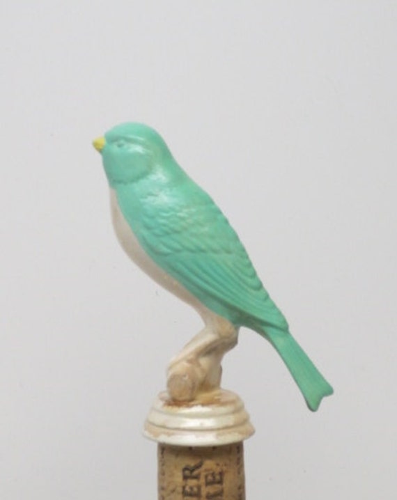 Oiseau Vin Bouchon Turquoise Canari Oiseau Bleu Bouchon De Vin à La Main Peint Maison Réchauffement Cadeau Fête Des Mères Jour Cadeau Bouteille