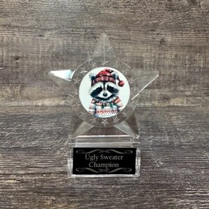 Economy Ugly Sweater Trophy STAR Christmas Trophy Best Gingerbread House Family Trophy Acrylic Star Best Holiday Spirit Trophy