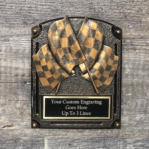 Checkered Flag Racing Trophy Car Show Trophy 8&quot; Race Flag Plaque MX Trophy Best Time Finish Line Winner Best In Show Classic Car Mechanic&#39;s