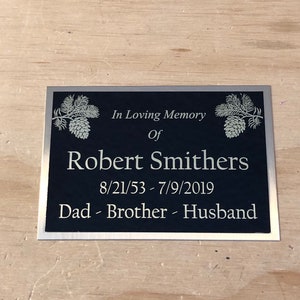 Custom Engraved Name Plate Cremation Urn PINE CONES Memorial Urn Tag Plaque In Loving Memory of Black/Gold Back Engraved Urn Name Plate