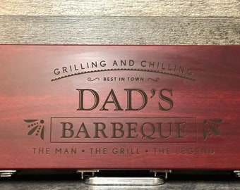 BBQ Set Grilling Tool Set Custom Engraved Gift For Dad Father's Day Gift For Him Birthday Rosewood rill Master Gift Set Grilling Set