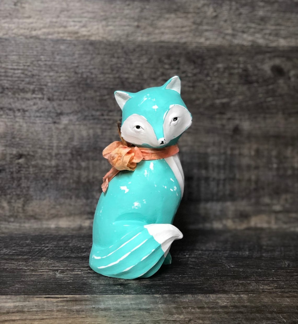 Fox Figurine Teal Shabby Chic Fox Statue Rustic Farmhouse Etsy
