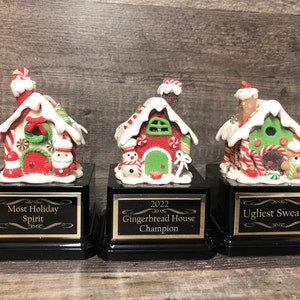 Gingerbread House Trophy Set Of 3 Christmas Cookie Decorating Champion Bake Off Competition Trophy Ugly Sweater Trophy Contest Award Winner