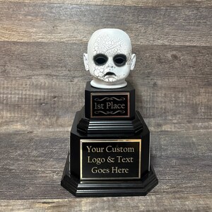 Halloween Perpetual Trophy Pumpkin Carving Contest Creepy Doll Head Trophy Best Costume Contest Prize Halloween Party Trophy
