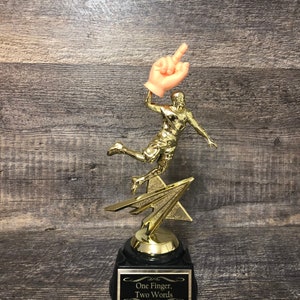 Funny Trophy Middle Finger Gag Gift Adult Humor Friend Birthday Gift Funny Flipping The Bird F*ck You Trophy One Finger Two Words Award