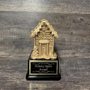 Gold Gingerbread House Cookie Bake Off Trophy 8&quot; Med Size Golden Ugly Sweater Trophy Contest Award Christmas Holiday Party Cookie