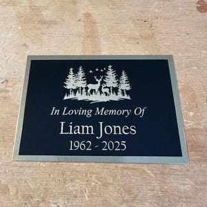 Custom Engraved Name Plate Cremation Urn DEER HUNTING Wilderness Memorial Urn Plaque In Loving Memory of Black/Gold Engraved Urn Name Plate