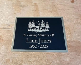 Custom Engraved Name Plate Cremation Urn DEER HUNTING Wilderness Memorial Urn Plaque In Loving Memory of Black/Gold Engraved Urn Name Plate