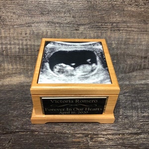 Miscarriage Cremation Urn Baby Memorial Keepsake Urn For Ashes Ultrasound Photo Urn Infant Urn Tile & Personalized Plate Memorial Gift