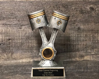 Car Show Trophy Motorsport Racing Trophy 9&quot; Rods & Pistons Hot Rod Trophy Silver Piston Mechanic Award Best In Show Best Car Award Trophy