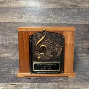 Music Lover MAHOGANY Urn Memorial Urn Funeral Cremation Urn Music Notes Adult Wood Urn With Personalization Upto 325 lb