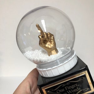 Middle Finger Snow Globe Funny Trophy Christmas Gag Gift Secret Santa Adult Humor The Bird F*ck You One Finger Two Words LOSER FFL