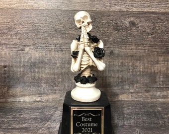 Halloween Trophy Skull Skeleton Best Costume Winner Pumpkin Carving Contest Pumpkin Trophy Black Flowers Halloween Decor