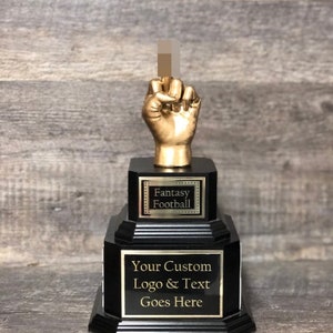 Fantasy Football Trophy Middle Finger © FFL Perpetual Worst Stats Trophy Funny Gag Flipping You The Bird F*ck You One Finger Two Words Award