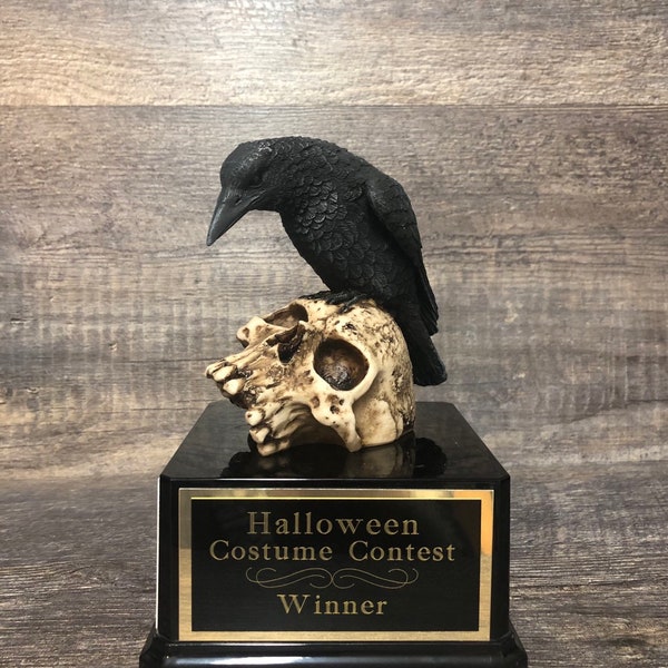 Trofeo De Halloween Crow Skull Costume Contest Ganador Raven Scariest Costume Calabaza tallada Halloween Party Decor Dia De Los Muertos