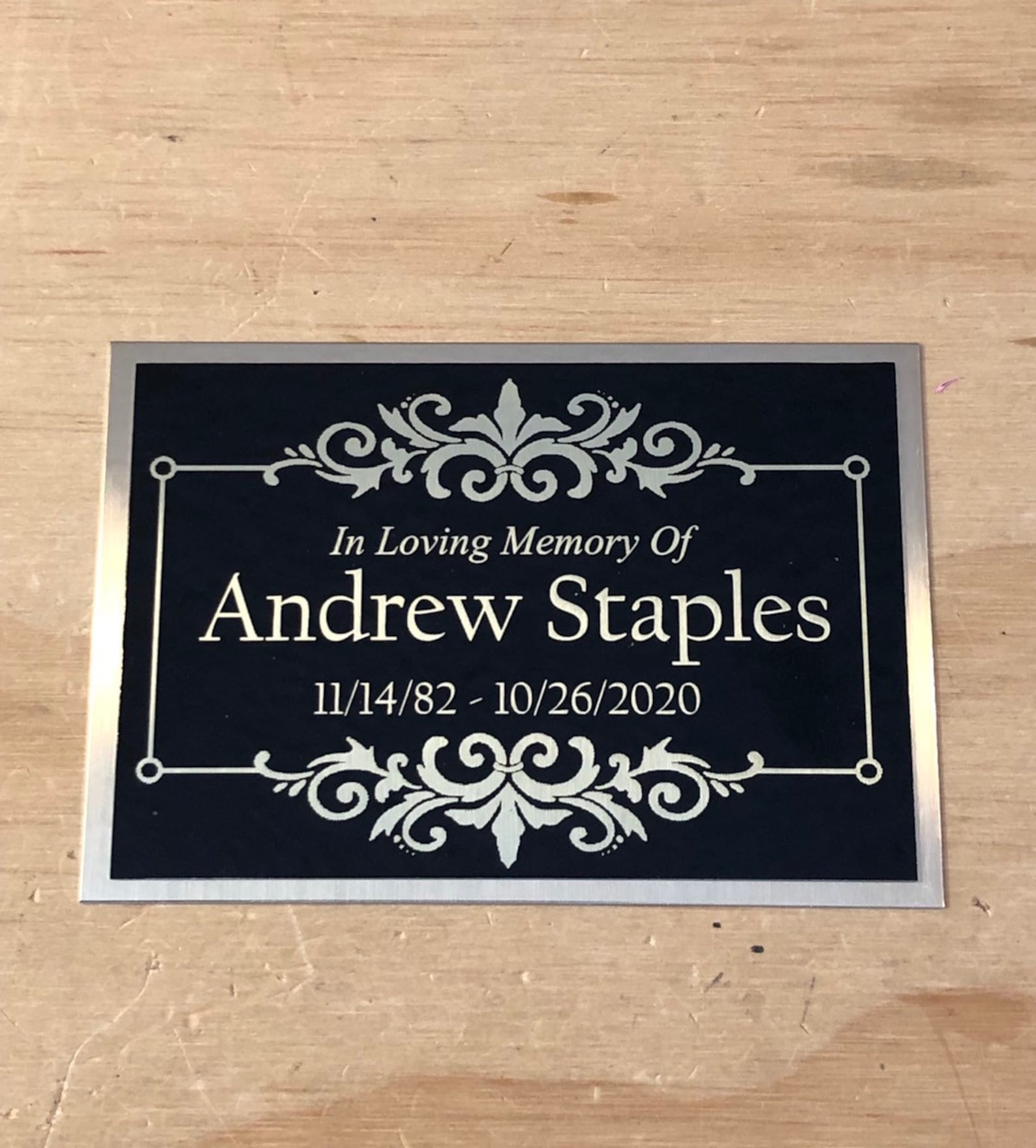 Custom Engraved Name Plate Cremation Urn ORNATE FRAME Memorial Etsy