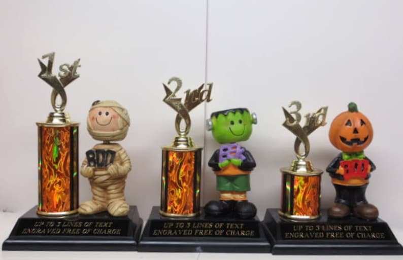Halloween Trophy Trophies Set of THREE Trophy Pumpkin Carving Contest Best Costume Winner Trunk or Treat Halloween Decor Scariest Costume