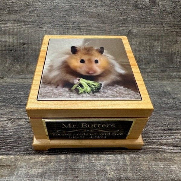 Hamster Urn Mouse Urn Guinea Pig Urn Small Animal Pet Urn Bunny Urn Pet Memorial Box Cremation Urn Custom Photo Tile & Engraved Tag To 25lbs