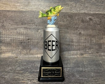 Fishing Trophy Award Funny Trophy Biggest Bass Tournament Derby Trophy HAND PAINTED Perch #1 Master Baiter Award Gag Gift Beer Challenge