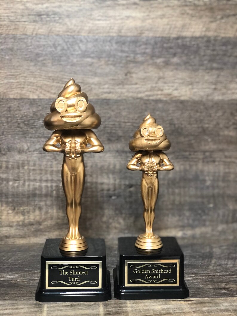 Funny Trophy Golden Shit Head Poop Head Award Shiniest Turd Etsy
