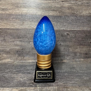 Brightest Bulb Trophy Bright Idea Corporate Award Best Decorated House Christmas Lights Trophy Neighborhood Christmas BLUE Bulb Trophy