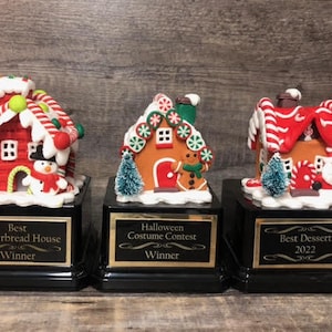 Gingerbread House Trophy Set Of 3 Christmas Cookie Decorating Champion Bake Off Competition Trophy Ugly Sweater Trophy Contest Award Winner