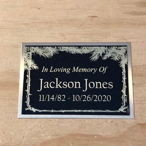 Custom Engraved Name Plate Cremation Urn PINE BRANCHES Memorial Urn Tag Plaque In Loving Memory of Black/Gold Back Engraved Urn Name Plate