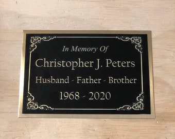 Custom Engraved In Memory Of Name Plate Cremation Urn or Memorial Urn Tag Plaque Black/Gold Backing Engraved Urn Name Plate