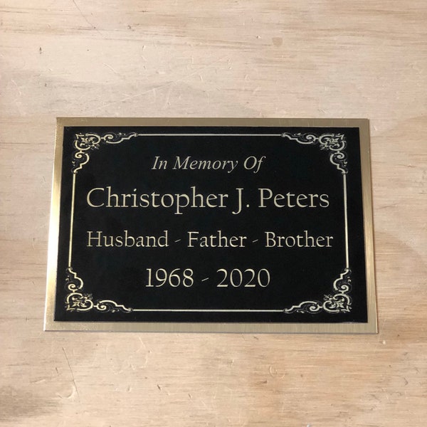 Custom Engraved In Memory Of Name Plate Cremation Urn or Memorial Urn Tag Plaque Black/Gold Backing Engraved Urn Name Plate