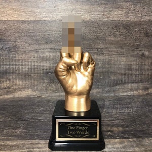 Fishing Trophy Best Fish Story Funny Trophy Middle Finger © Fishing Gag Gift Adult Humor Birthday Gift F*ck You Trophy One Finger Two Words
