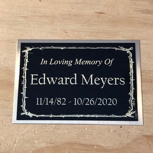 Custom Engraved Name Plate Cremation Urn RUSTIC Memorial Urn Tag Plaque In Loving Memory of Black/Gold Back Engraved Urn Name Plate